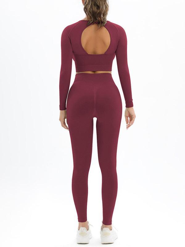 Women's seamless body-fitting beautiful back high elastic long-sleeved sports two-piece suit - 808Lush