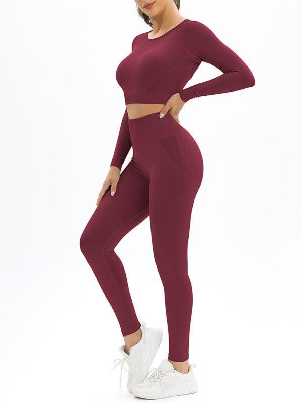 Women's seamless body-fitting beautiful back high elastic long-sleeved sports two-piece suit - 808Lush