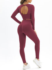 Women's seamless body-fitting beautiful back high elastic long-sleeved sports two-piece suit - 808Lush