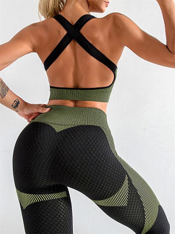 Women's Halter Neck Yoga Tank Top + High Waist Tight Yoga Pants Two-Piece Set - 808Lush