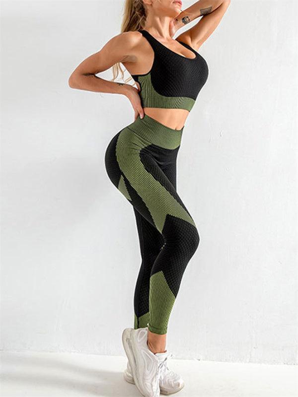 Women's Halter Neck Yoga Tank Top + High Waist Tight Yoga Pants Two-Piece Set - 808Lush