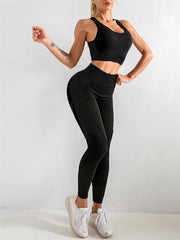 Women's Halter Neck Yoga Tank Top + High Waist Tight Yoga Pants Two-Piece Set - 808Lush