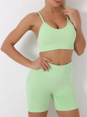 Women's Solid Color Seamless Camisole Yoga Sports Bra + Shorts Two-Piece Set - 808Lush