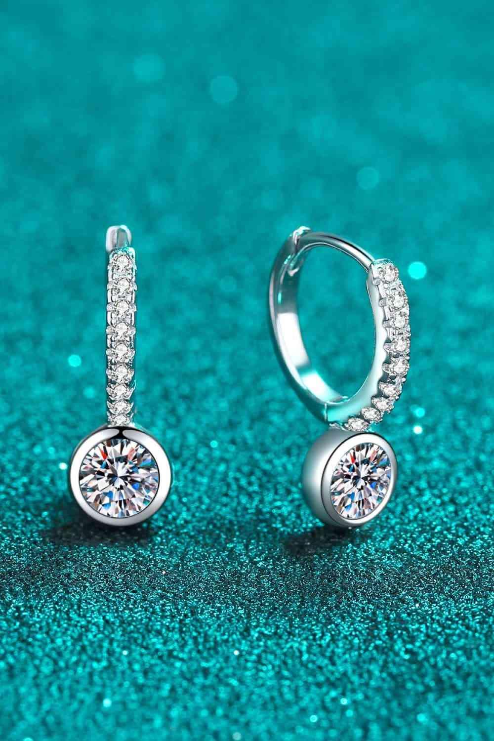 1 Carat Moissanite Rhodium-Plated Drop Earrings - 808Lush