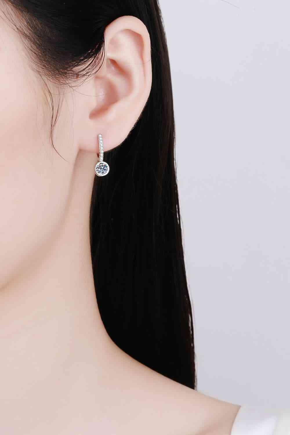 1 Carat Moissanite Rhodium-Plated Drop Earrings - 808Lush