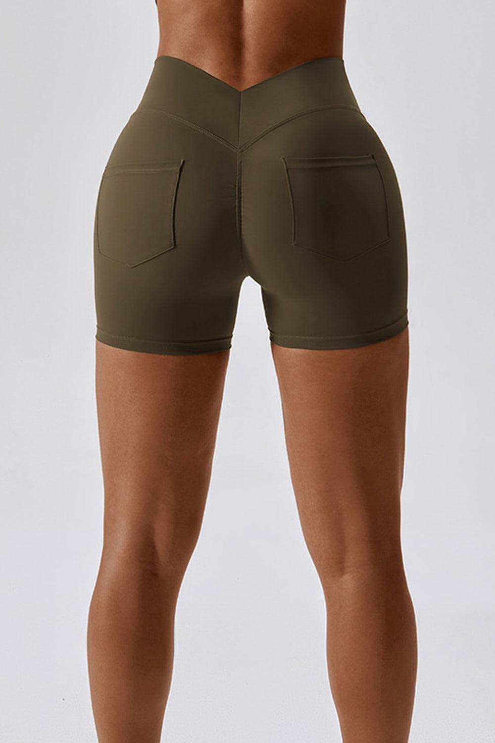 Wide Waistband Back Pocket Sports Shorts - 808Lush