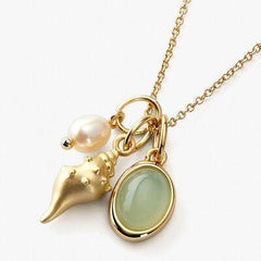 14K Gold-Plated Natural Crystal Conch Pendant Necklace - 808Lush