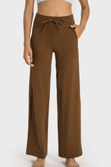 Drawstring Waist Wide Leg Sports Pants with Pockets - 808Lush