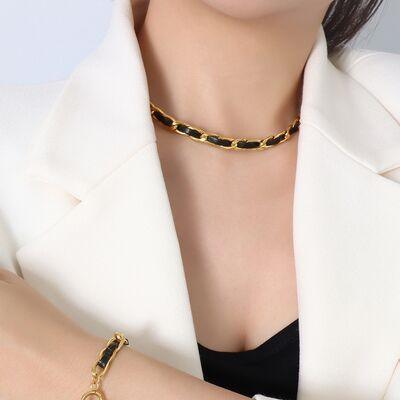 18K Gold-Plated Leather Chain Necklace - 808Lush