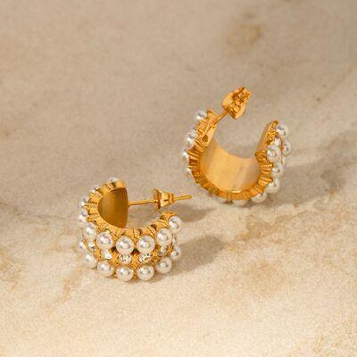 18K Gold-Plated Pearl C-Hoop Earrings - 808Lush