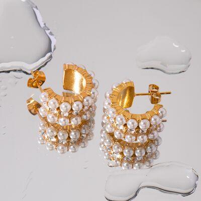 18K Gold-Plated Pearl C-Hoop Earrings - 808Lush