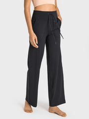 Drawstring Waist Wide Leg Sports Pants with Pockets - 808Lush