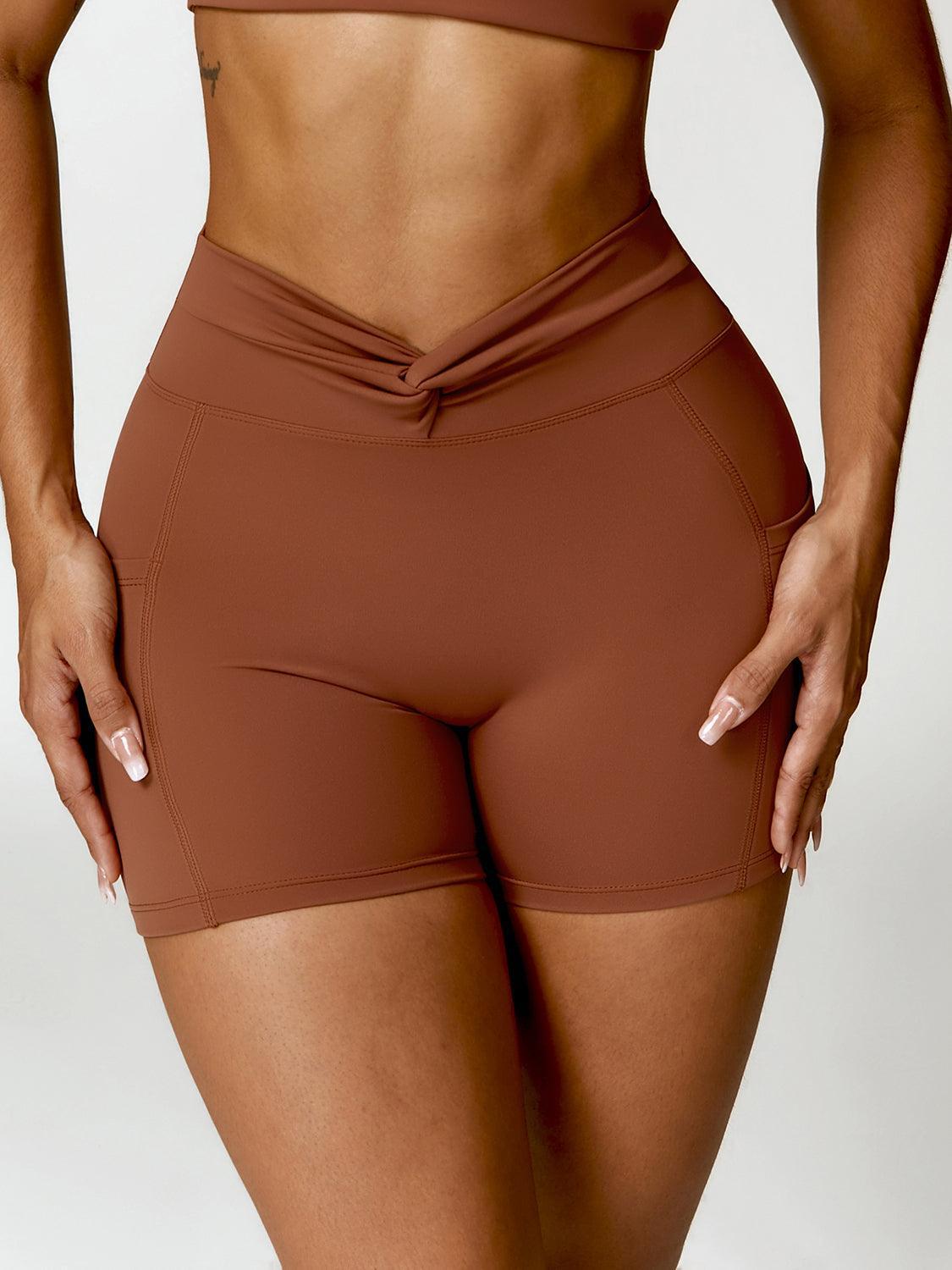 Twisted High Waist Active Shorts with Pockets - 808Lush