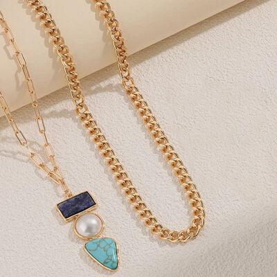 2 Piece Imitation Gemstone Alloy Necklace - 808Lush