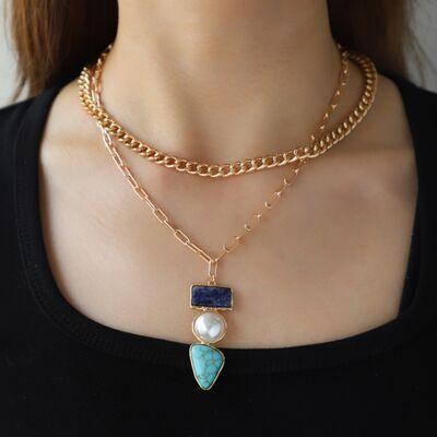 2 Piece Imitation Gemstone Alloy Necklace - 808Lush