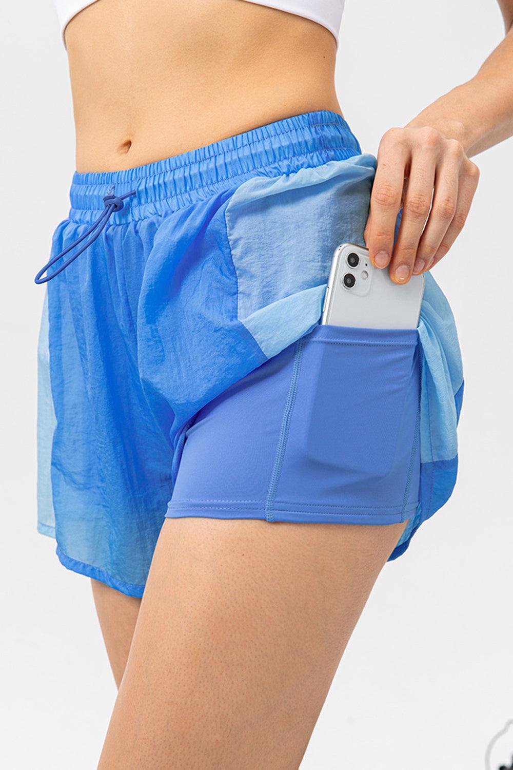 Color Block Drawstring Active Shorts - 808Lush