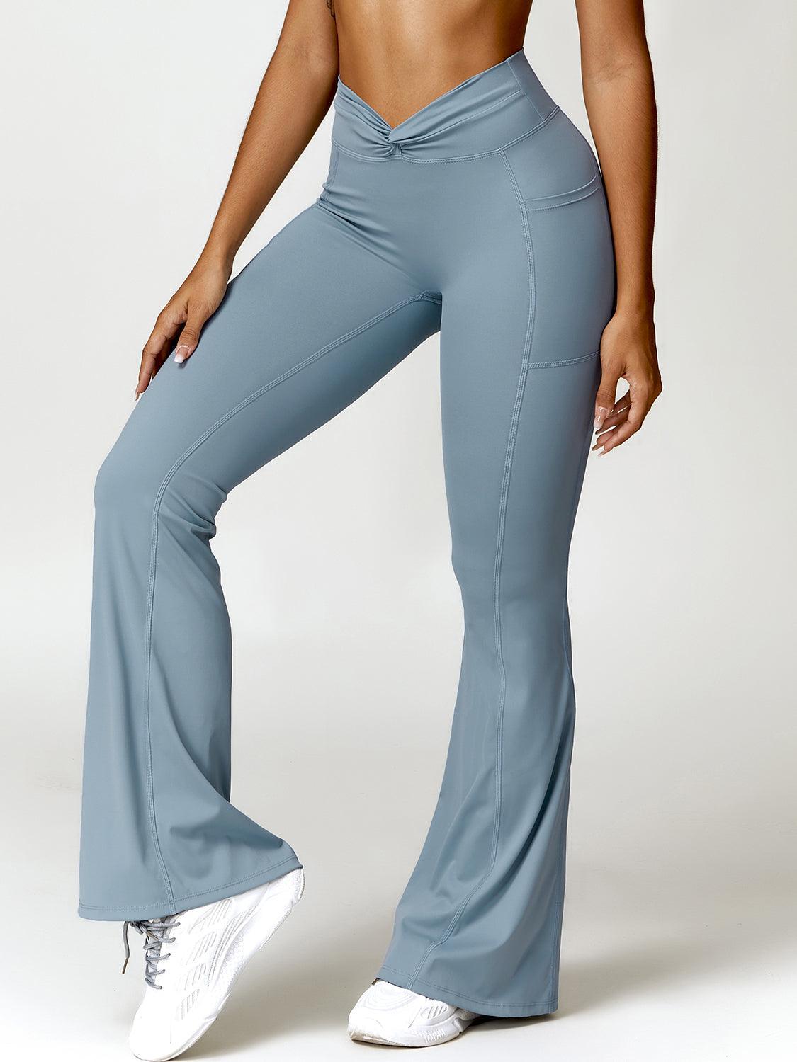 Twisted High Waist Bootcut Active Pants with Pockets - 808Lush