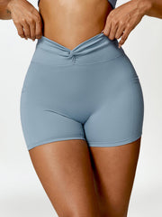 Twisted High Waist Active Shorts with Pockets - 808Lush