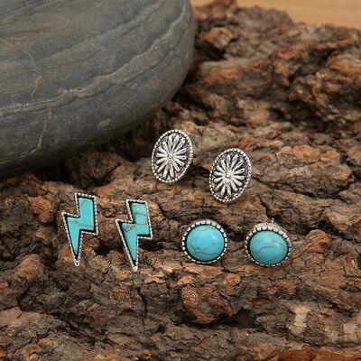 3 Piece Artificial Turquoise Stud Earrings - 808Lush