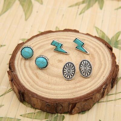 3 Piece Artificial Turquoise Stud Earrings - 808Lush