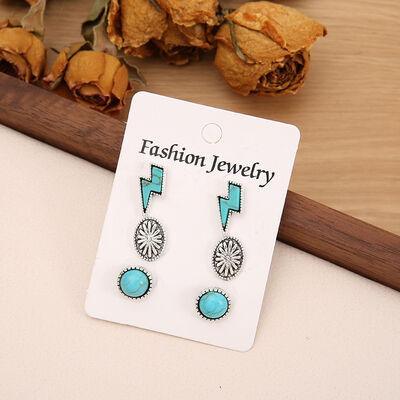 3 Piece Artificial Turquoise Stud Earrings - 808Lush