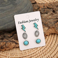 3 Piece Artificial Turquoise Stud Earrings - 808Lush