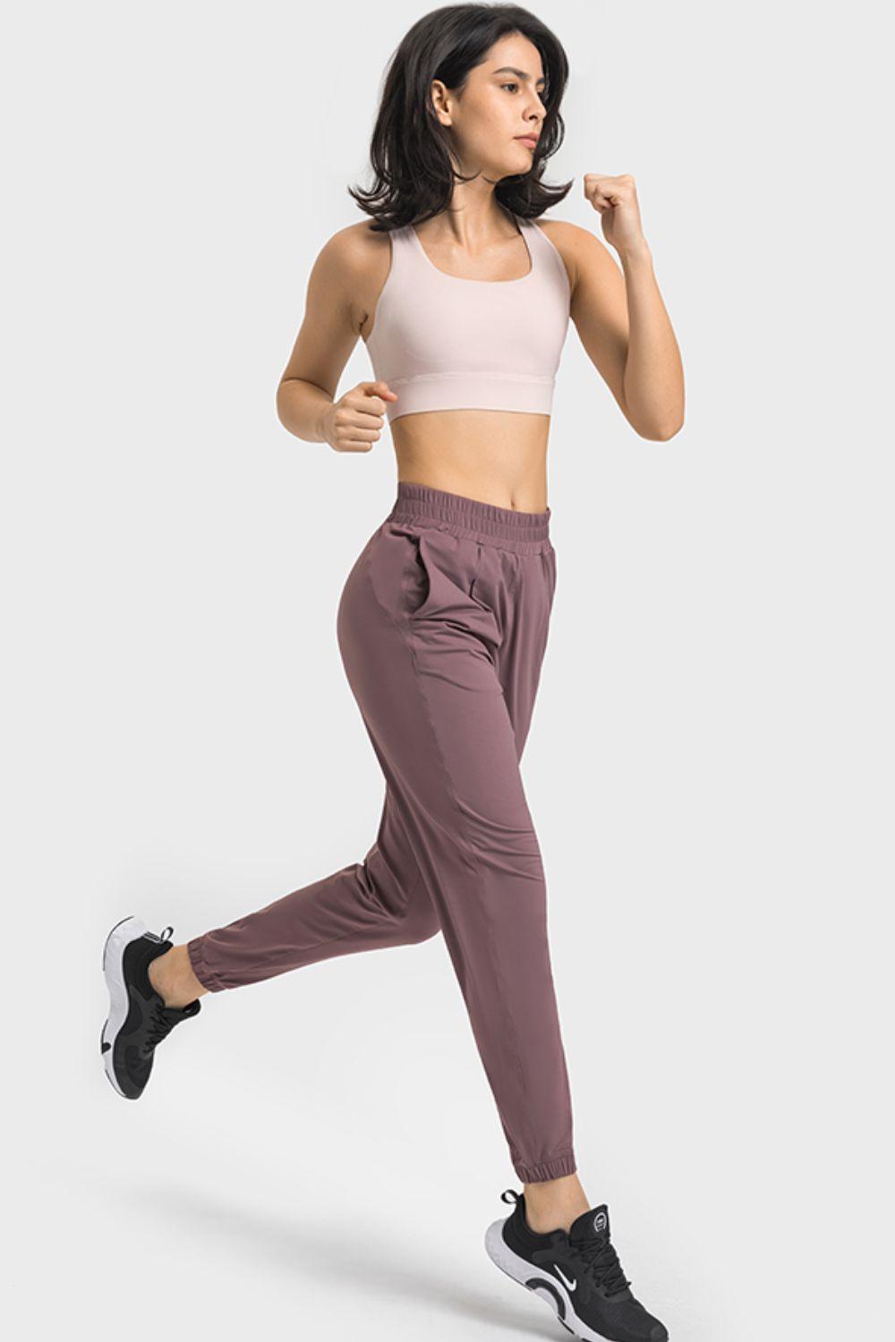 Elastic Waist Yoga Joggers with Pockets - 808Lush