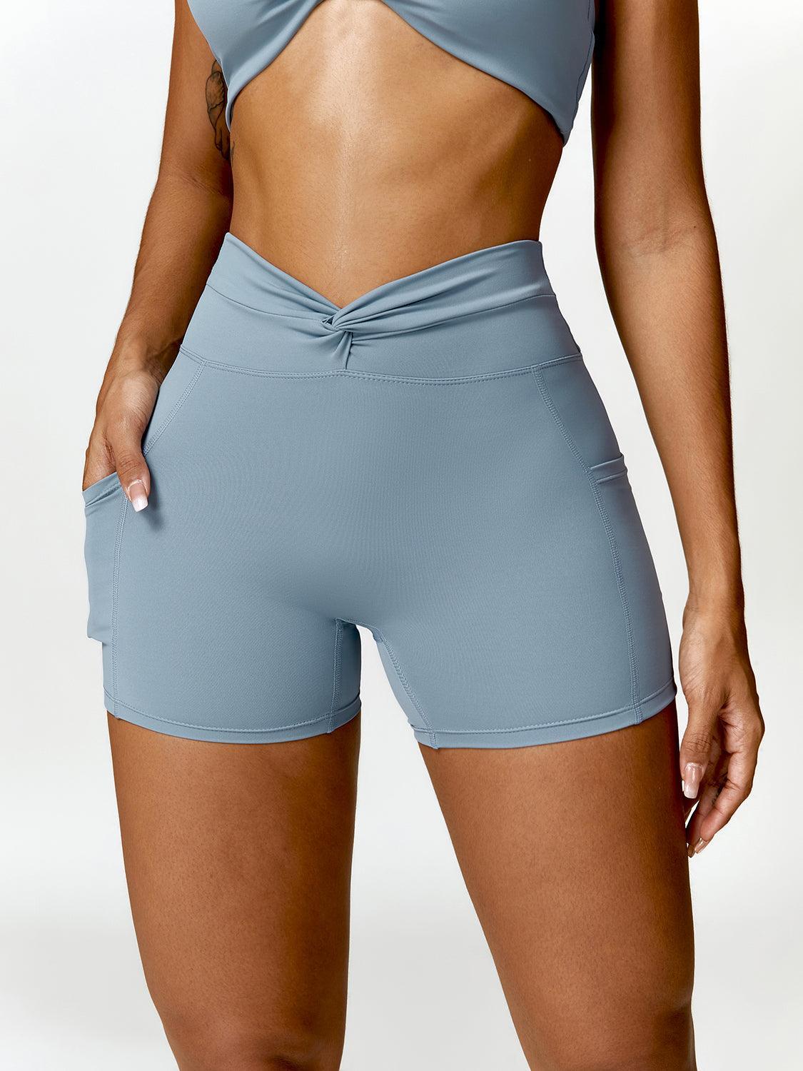 Twisted High Waist Active Shorts with Pockets - 808Lush