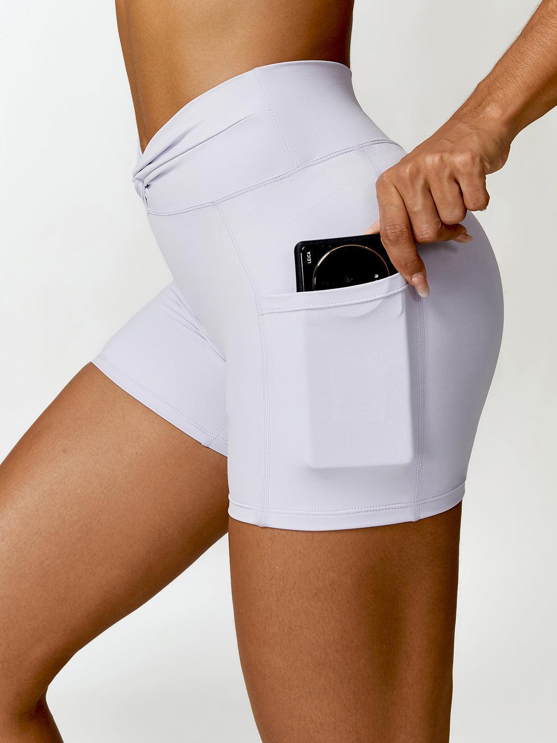 Twisted High Waist Active Shorts with Pockets - 808Lush