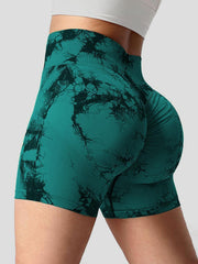 Tie-Dye High Waist Wide Waistband Active Shorts - 808Lush