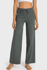 Drawstring Waist Wide Leg Sports Pants with Pockets - 808Lush