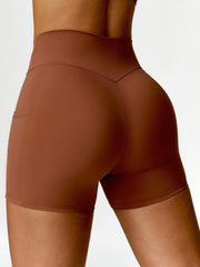 Twisted High Waist Active Shorts with Pockets - 808Lush