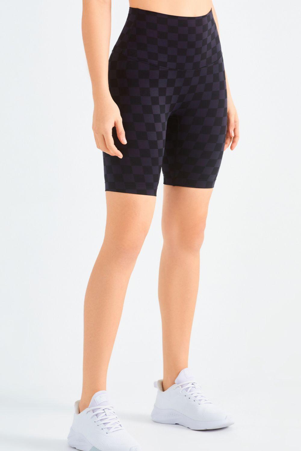 Checkered Wide Waistband Biker Shorts - 808Lush