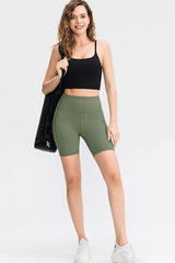 Wide Waistband Sports Shorts with Pockets - 808Lush