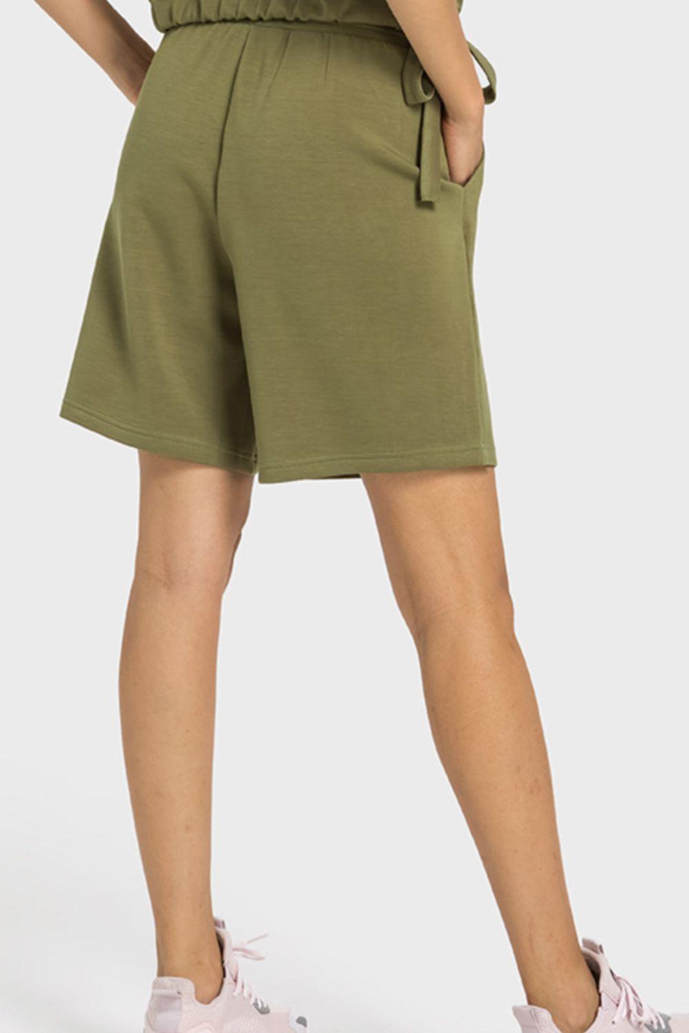 Drawstring Elastic Waist Sports Bermuda Shorts - 808Lush