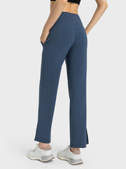 Wide Leg Slit Sport Pants with Pockets - 808Lush