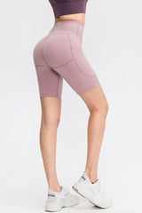 Wide Waistband Sports Shorts with Pockets - 808Lush