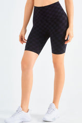 Checkered Wide Waistband Biker Shorts - 808Lush