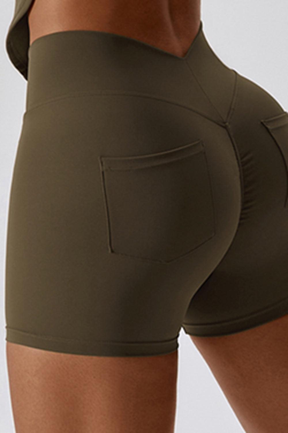 Wide Waistband Back Pocket Sports Shorts - 808Lush