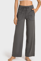 Drawstring Waist Wide Leg Sports Pants with Pockets - 808Lush