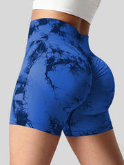 Tie-Dye High Waist Wide Waistband Active Shorts - 808Lush