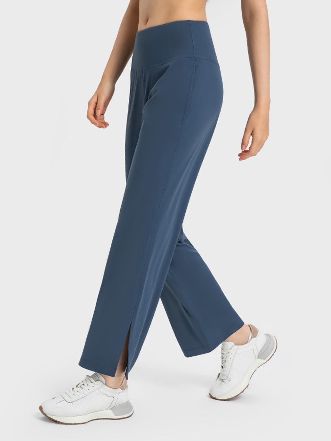 Wide Leg Slit Sport Pants with Pockets - 808Lush