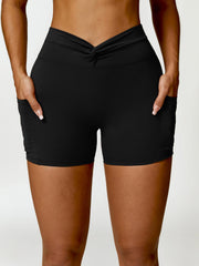 Twisted High Waist Active Shorts with Pockets - 808Lush