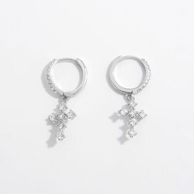 925 Sterling Silver Inlaid Zircon Cross Dangle Earrings - 808Lush