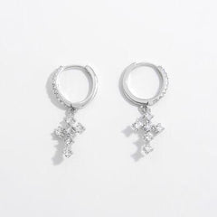 925 Sterling Silver Inlaid Zircon Cross Dangle Earrings - 808Lush