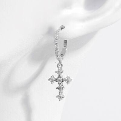 925 Sterling Silver Inlaid Zircon Cross Dangle Earrings - 808Lush