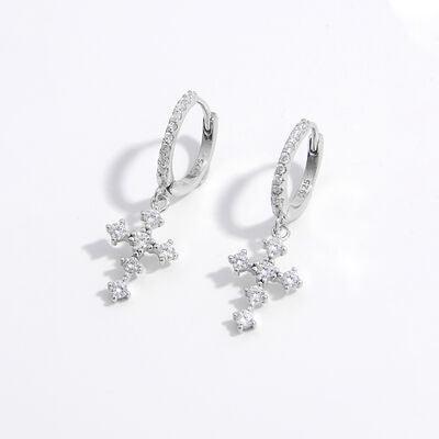 925 Sterling Silver Inlaid Zircon Cross Dangle Earrings - 808Lush