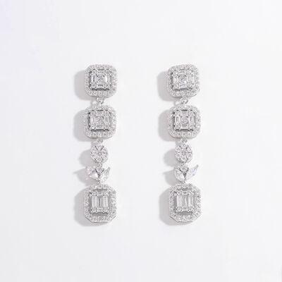 925 Sterling Silver Inlaid Zircon Geometric Dangle Earrings - 808Lush