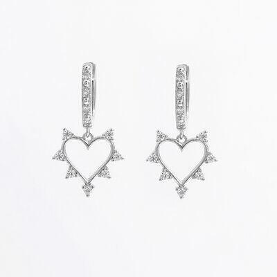 925 Sterling Silver Inlaid Zircon Heart Dangle Earrings - 808Lush