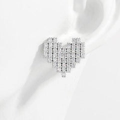 925 Sterling Silver Inlaid Zircon Heart Stud Earrings - 808Lush